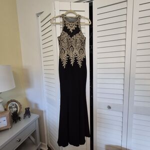 Boston Proper Black and Gold Maxi Dress